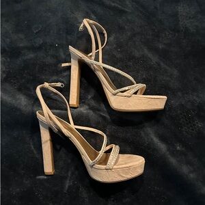 Nine West Nude Strappy Platform Heels